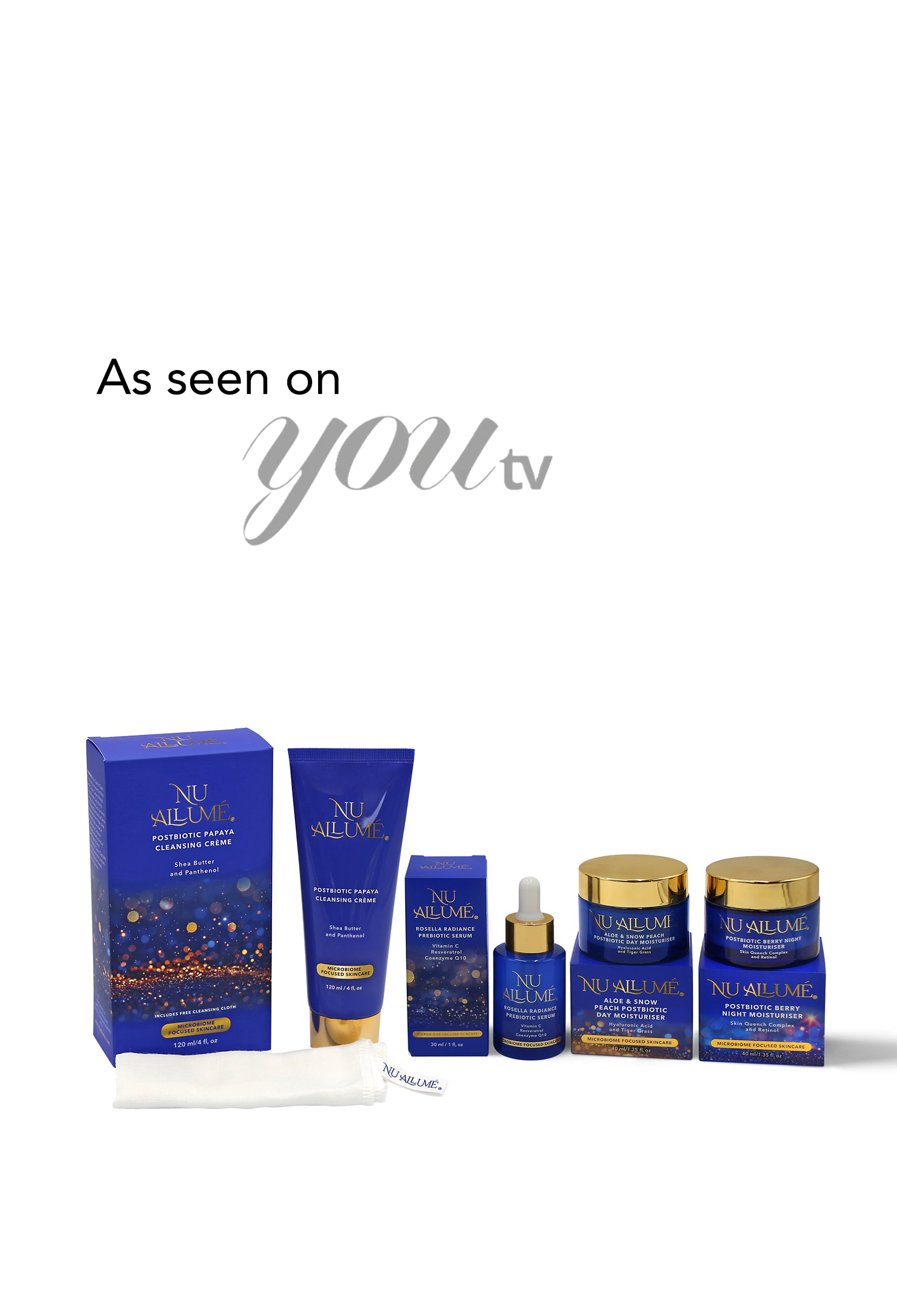 Collection of skincare products with 'As seen on you tv' text